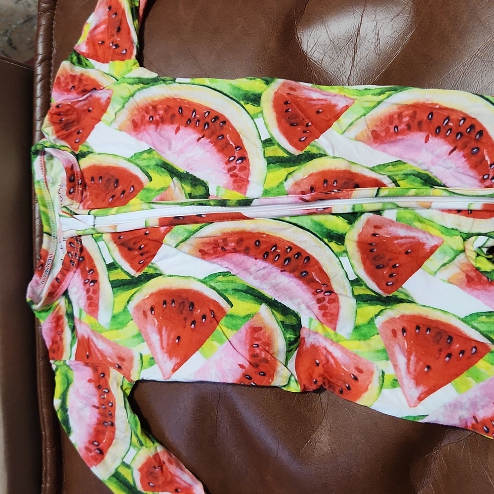 Little Bum Bums Watermelon print bamboo zip up footie